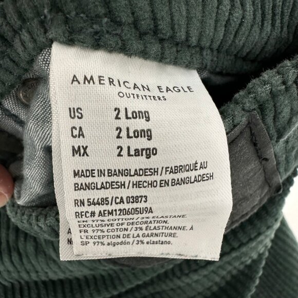 American Eagle Corduroy Mom Straight Pants 2L 2 LONG High Rise Stretch Green - Picture 6 of 11